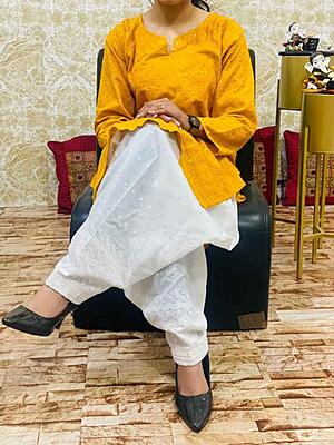 Colored Chikankari Kurti Salwar Set Catalogue 1-Mustard-1