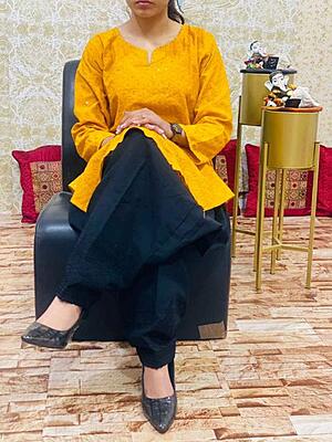 Colored Chikankari Kurti Salwar Set Catalogue 1-Mustard-2