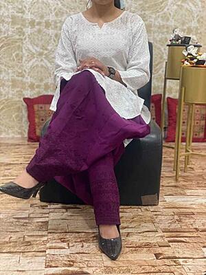 Colored Chikankari Kurti Salwar Set Catalogue 1-OffWhite-4