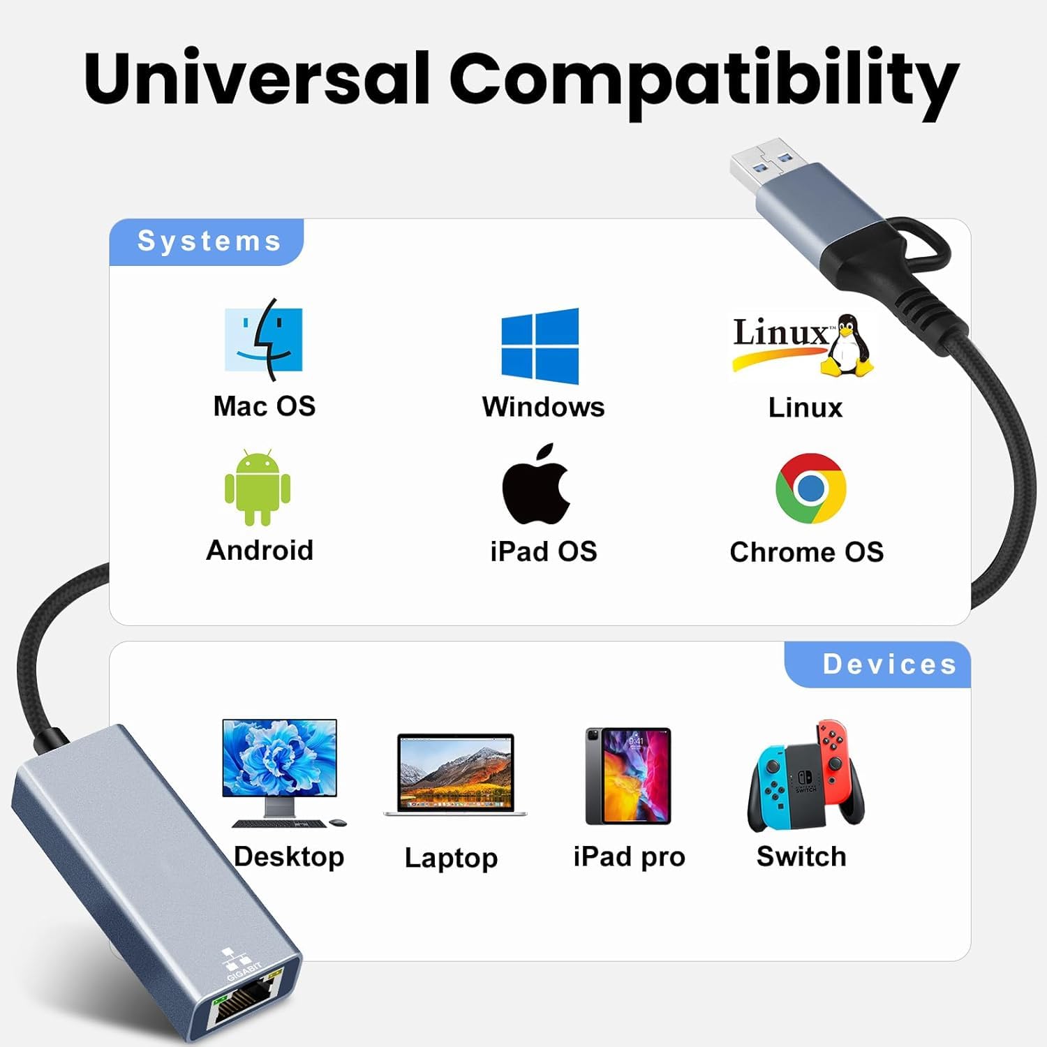 Ethernet Adapter USB 3.0 + Type-C to RJ45 I 100/1000 MBPS Network LAN Speed I for Laptop, Desktop, Gaming Console,Chromebook and MacBook I Fully Metal Body Ethernet Adapter USB 3.0 + Type-C to RJ45 I 100/1000 MBPS Network LAN Speed I for Laptop, Desktop, Gaming Console,Chromebook and MacBook I Fully Metal Body