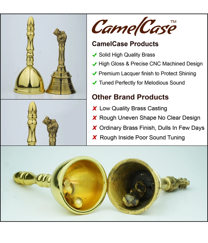 CamelCase 15 Pcs 100% Pure  Brass Pooja Bell (4.5 Inch) - Rose Gold Lacquer Finishes (Dhwani)