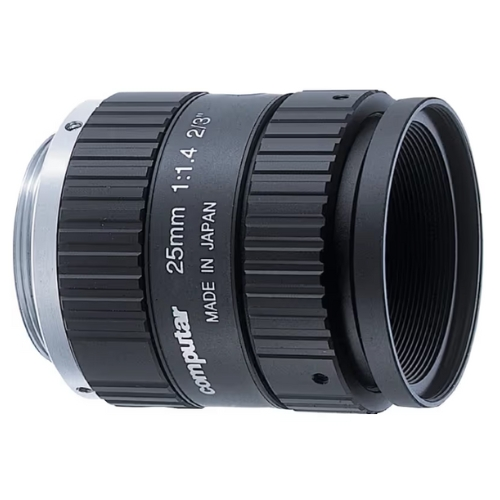 Computar M2514-MP2 25mm C-Mount Lens front view with locking iris for machine vision