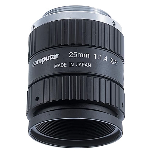 Computar 25mm M2514-MP2 C-Mount Lens close-up with iris lock ring and focus scale