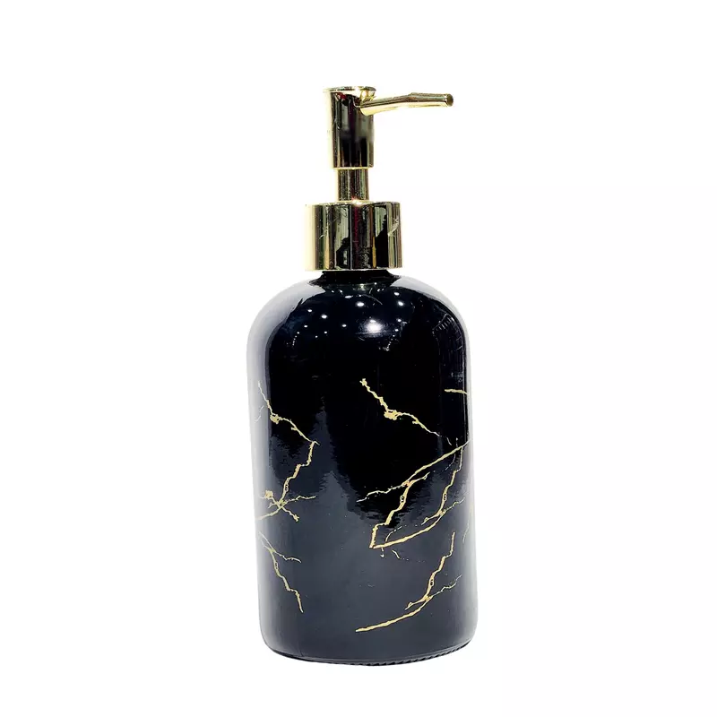 Black Glass Soap Dispenser with Gold Detailing