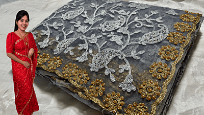 Party Wear Net Mix Saree - Gray Party Wear Net Mix Saree - Gray