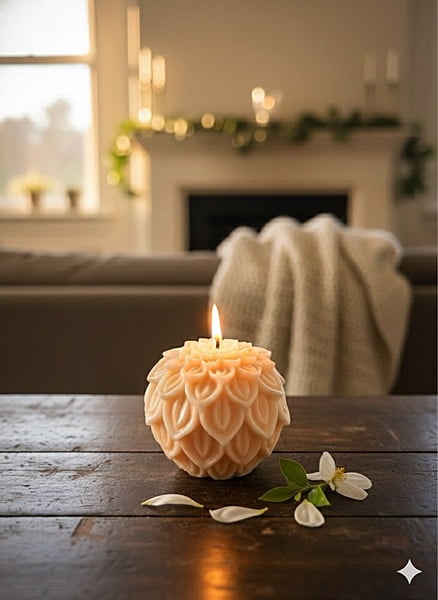 PEACH DAHLIA FLOWER CANDLE