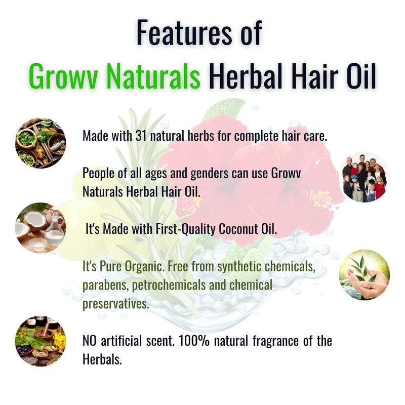 Growv Naturals Unisex Herbal Hair Oil 100ml (Pack of 3) | 100% Natural & Chemical-Free |