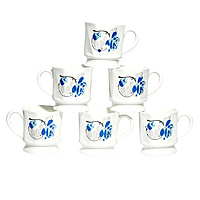 Set of 6 White Ceramic Teacups Coffee Mugs with Blue Floral Design