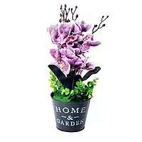 Artificial Orchid Plant with Decorative 'HOME & GARDEN' Pot