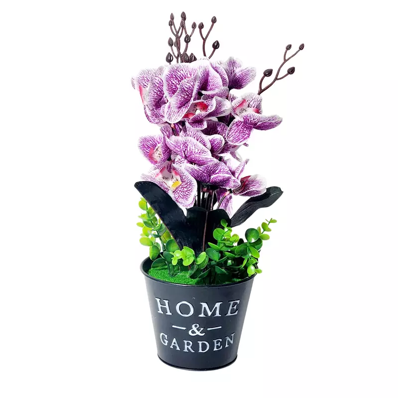 Artificial Orchid Plant with Decorative 'HOME & GARDEN' Pot