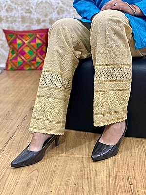 Cotton Chikan Palazzo - Beige