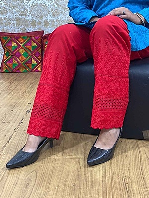 Cotton Chikan Palazzo - Red