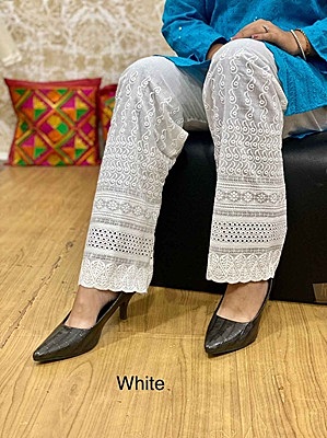 Cotton Chikan Palazzo - White
