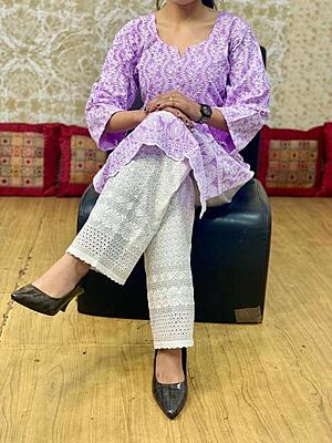 Cotton Lucknowi Chikan Palazzo-Purple