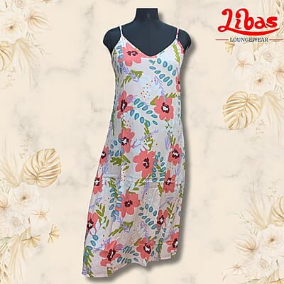 Whitish Pink Soft Cotton Short Nighty With Floral Print All Over From Libas Loungewear - SHN072