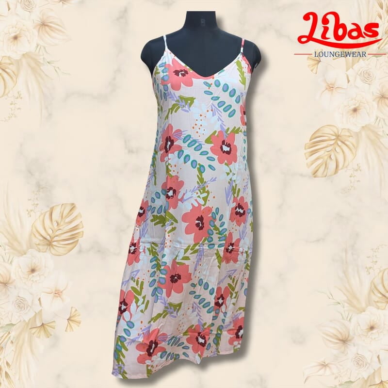 Whitish Pink Soft Cotton Short Nighty With Floral Print All Over From Libas Loungewear - SHN072