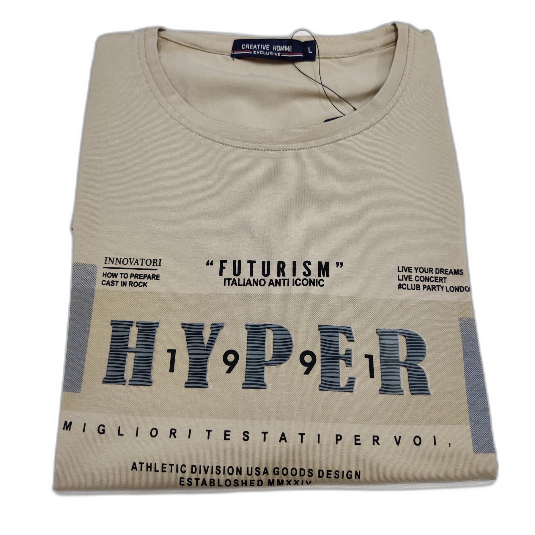 Cream Printed Round Neck Tshirt