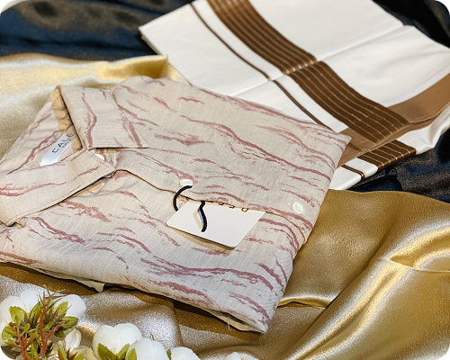 Cream Shirt with Brown Border Dhoti