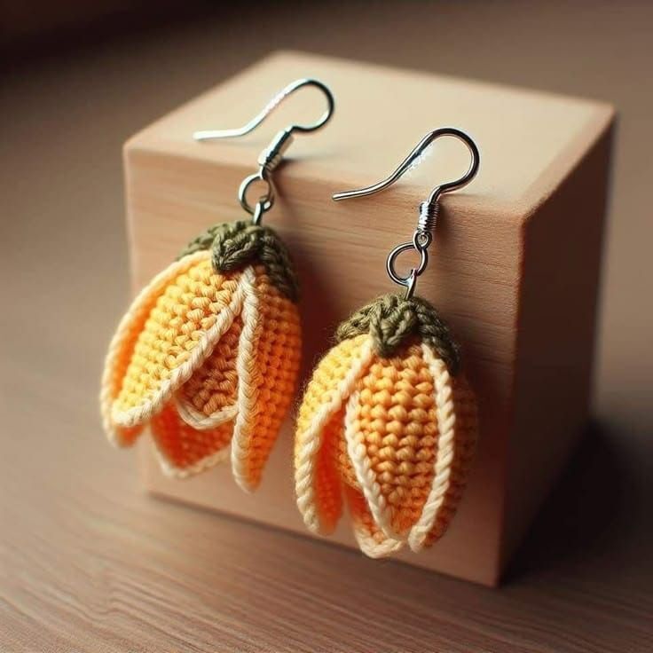 Handmade Crochet Flower Drop Earrings