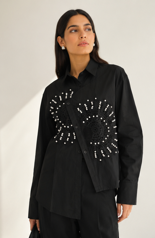 Cross Pattern Collar Shirt