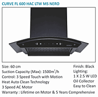 Kitchen Hood Elica 60 FL HAC Touch MS BK LTW Curve 0600 1500