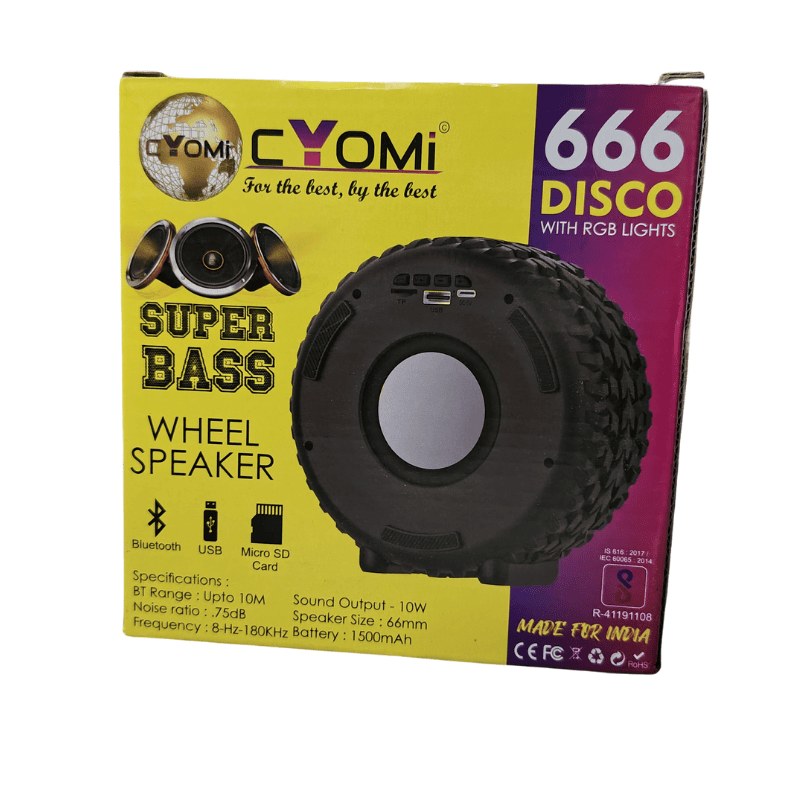 Cyomi Disco 666 Wireless Speaker – RGB Lighting, Bluetooth Audio, Portable Design