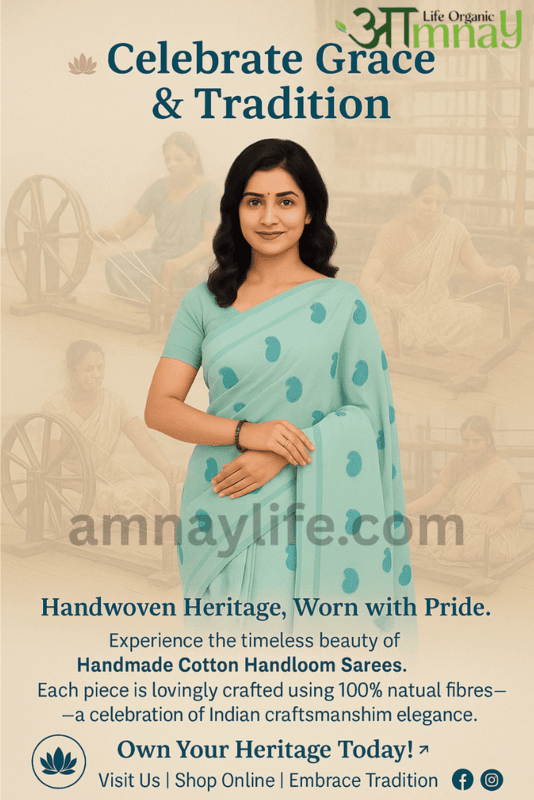 Cotton Handloom Tant Saree [100% Natural-Handmade]- 1 Piece