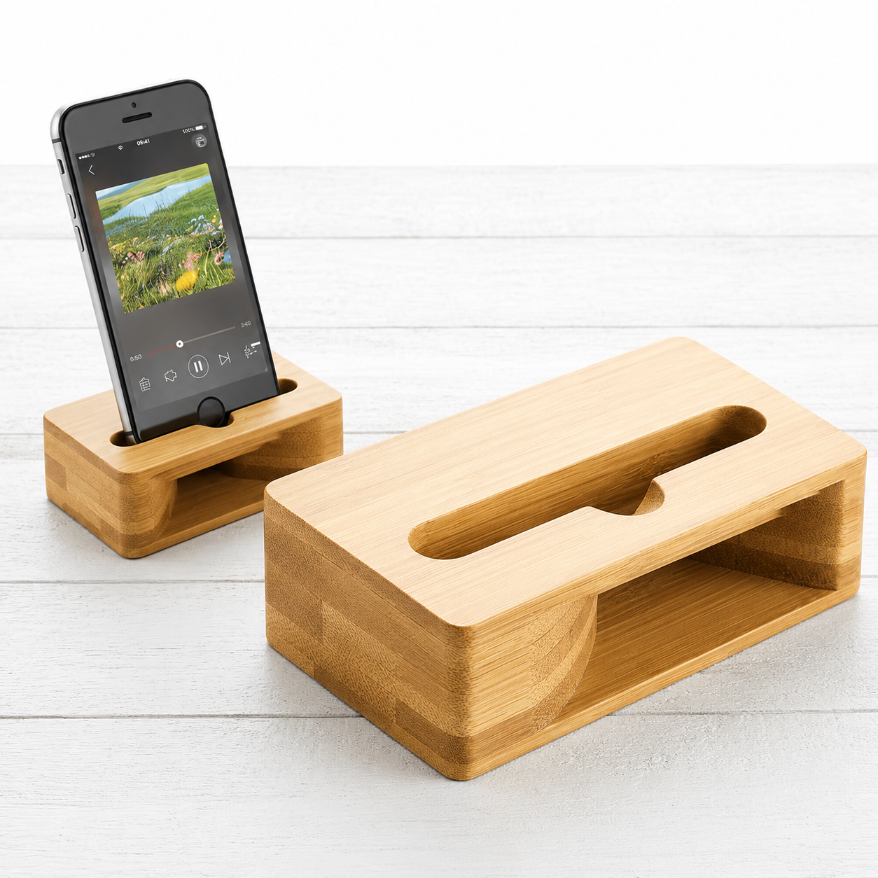 D10 Bamboo Handicraft Mobile Stand Cum Sound Enhancer