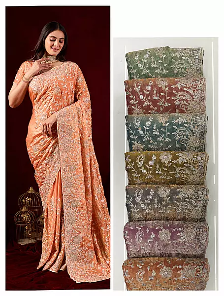Silk Saree ThreadWork Jarkan-D1017 OGB