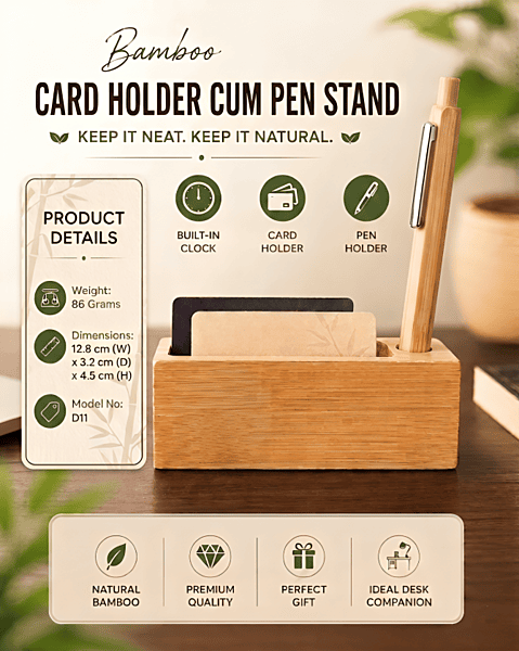 D11 Bamboo Card Holder Cum Pen Stand