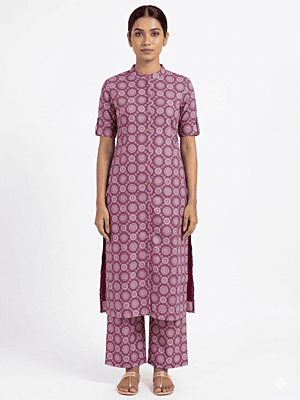 Women’s Maroon Printed Cotton Kurta Set with Pants | Ethnic Daily Wear Co-ord Set