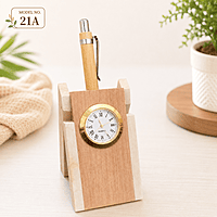 D21A - Wooden Pen Stand for Single Pen with Watch