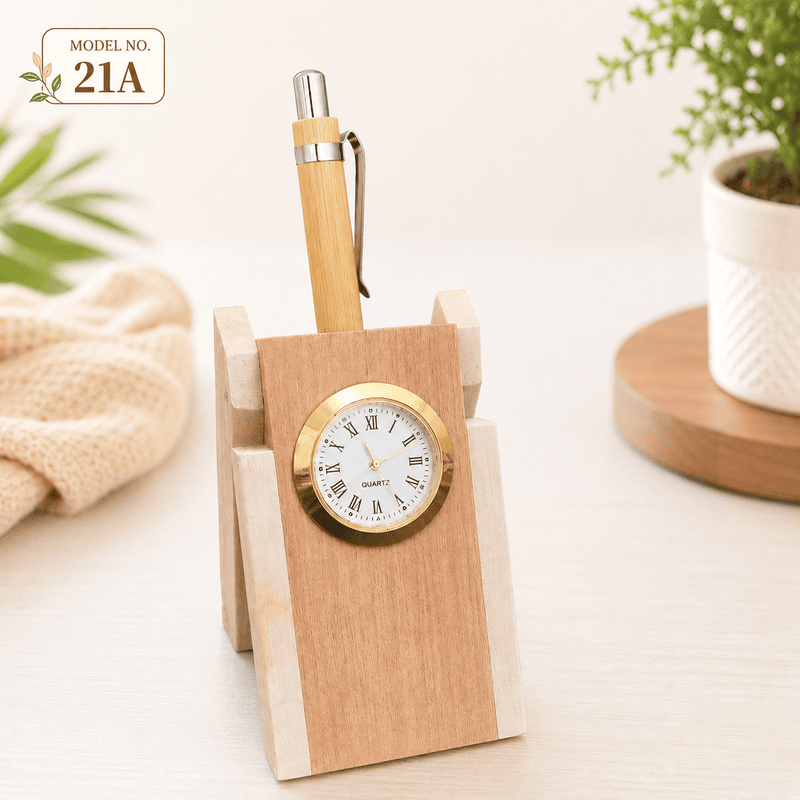 D21A - Wooden Pen Stand for Single Pen with Watch