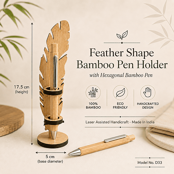 D33 - Feather Shape Bamboo Pen Holder