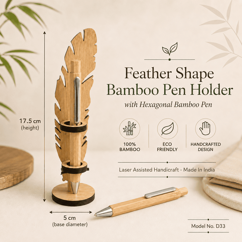 D33 - Feather Shape Bamboo Pen Holder