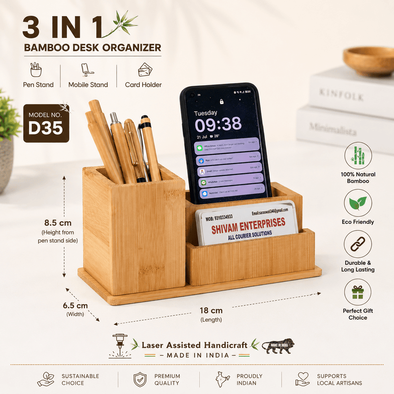 D35 - 3 in 1 Bamboo Desk Organizer
