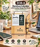 D38-A Bamboo Desk Calendar with Feather Pen Stand