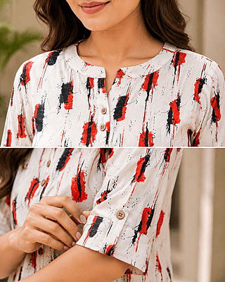 Women's Off-White Abstract Print Kurta Palazzo Co-Ord Set | Stylish Cotton Outfit Women's Off-White Abstract Print Kurta Palazzo Co-Ord Set | Stylish Cotton Outfit