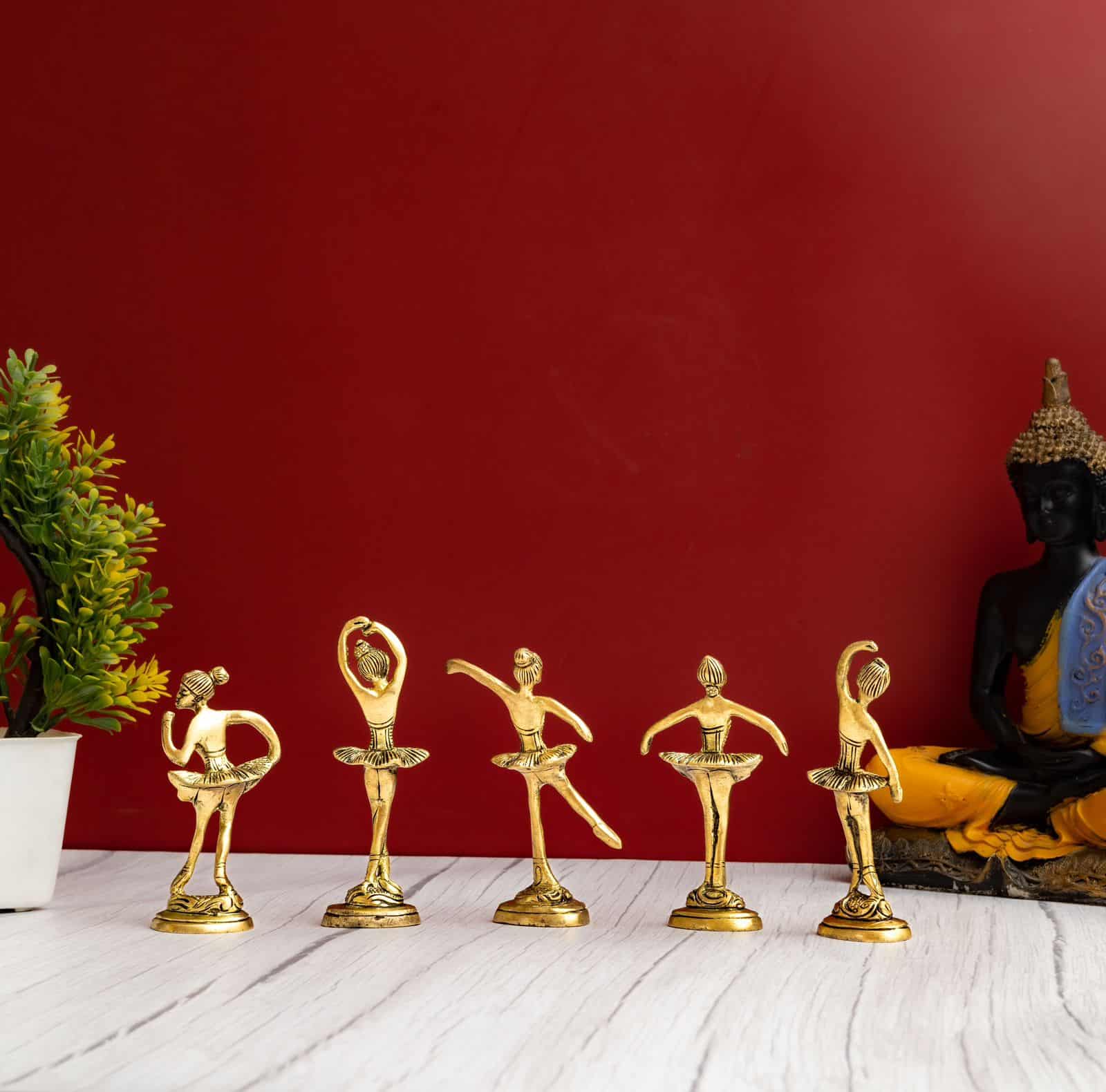 Brass Dancing Ballerinas Set of Five - 5 inch Height | Delightful Set of Five Brass Dancing Ballerinas for Artistic Decor