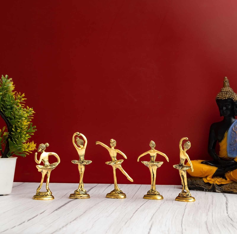 Brass Dancing Ballerinas Set of Five - 5 inch Height | Delightful Set of Five Brass Dancing Ballerinas for Artistic Decor