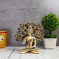 Brass Blessing Buddha under Kalpavriksha Tree - 7 inch Height | Serene Brass Idol of Blessing Buddha under Kalpavriksha Tree for Peace and Tranquility