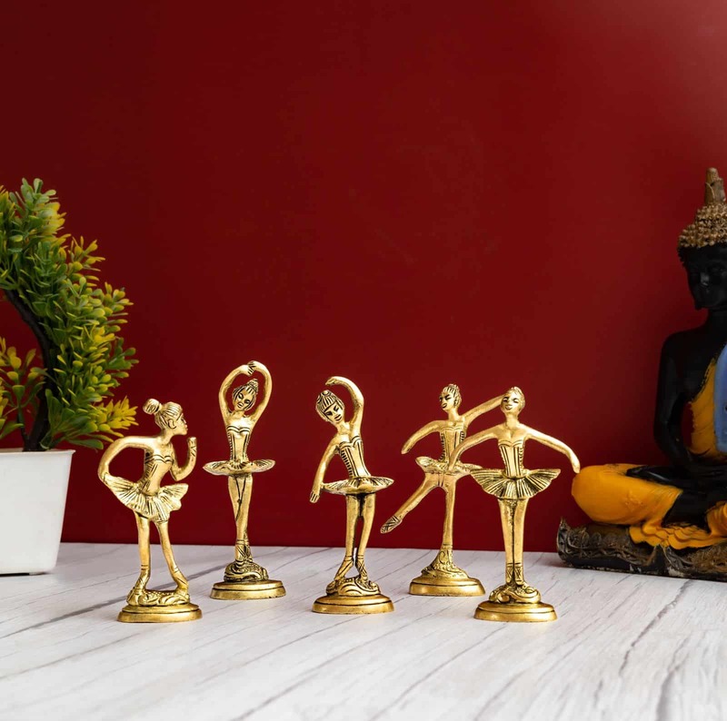 Brass Dancing Ballerinas Set of Five - 5 inch Height | Delightful Set of Five Brass Dancing Ballerinas for Artistic Decor