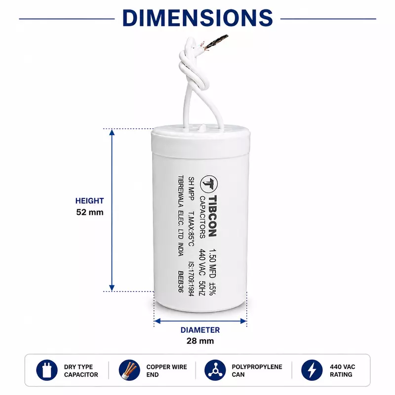 Tibcon 1.5 MFD Fan Capacitor | 440V | PP | Dry