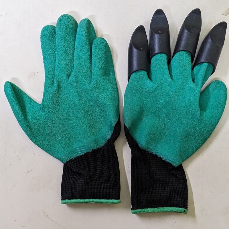 Gardening Gloves with Right Hand Fingertips Claws for Pruning, Digging & Planting, One Pair, Multicolour
