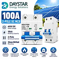 100A 2-Pole DC MCB – 600v for PV/Solar Systems & Battery | 10kA Breaking Capacity