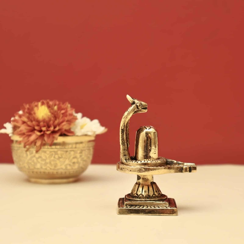 Brass Shivling with Sheshnag for Home Temple - 3.5 inch Height | Sacred Brass Shivling with Sheshnag Design for Spiritual Worship