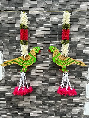 Wooden parrot with hangings