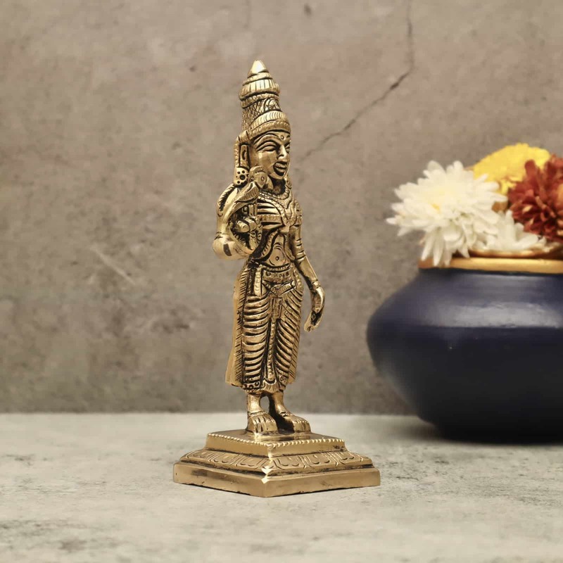 Brass Madurai Meenakshi Devi - 7 inch Height | Ornate Brass Idol of Madurai Meenakshi Devi for Sacred Devotion