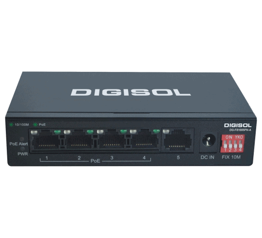 DG-FS1005PH-A (H/W Ver. A1) – Digisol 5 Port Fast Ethernet Unmanaged Switch with 4 PoE Ports & 1 Uplink Port