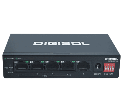 DG-FS1005PH-A (H/W Ver. A1) – Digisol 5 Port Fast Ethernet Unmanaged Switch with 4 PoE Ports & 1 Uplink Port